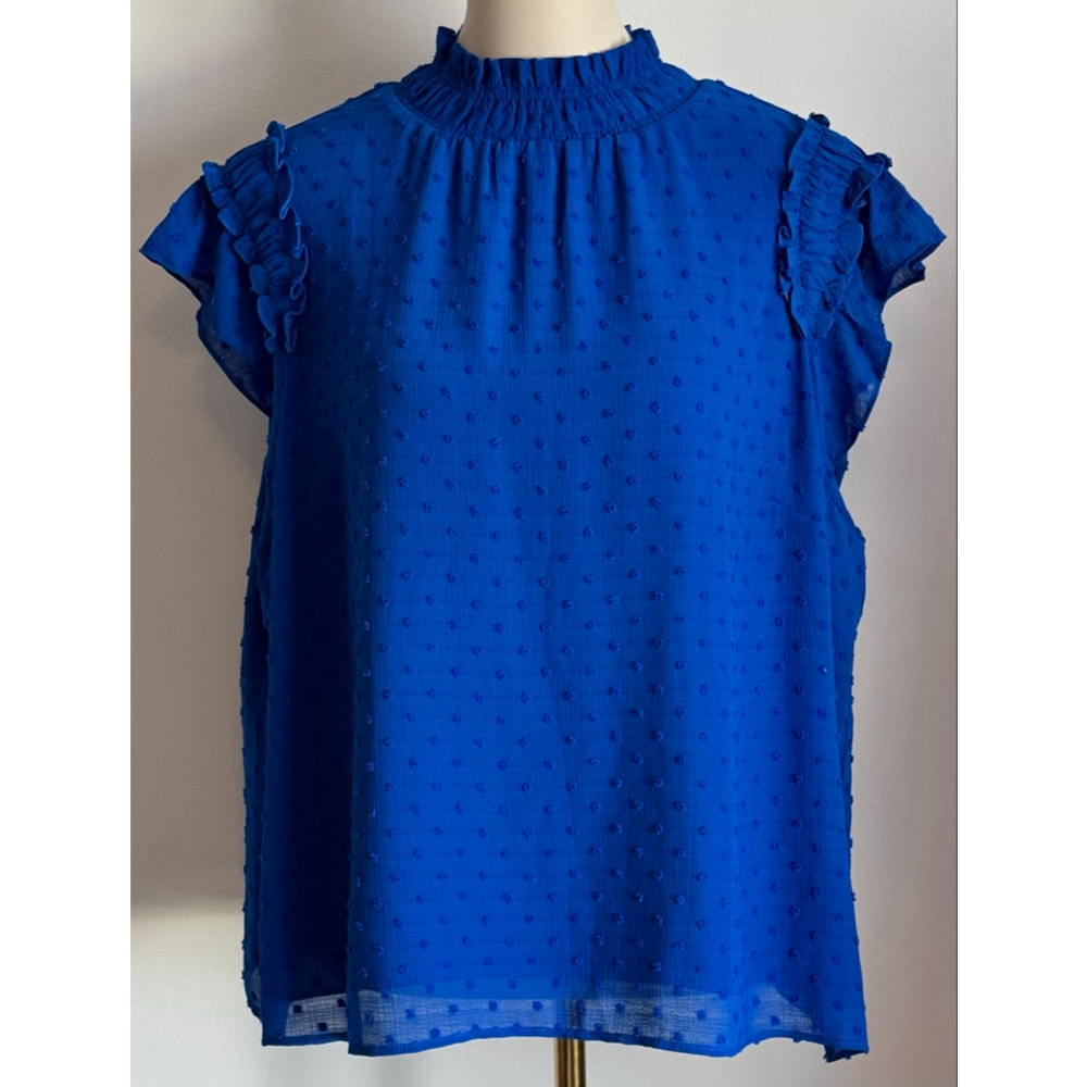Women's CeCe Blue Ruffle Mock Neck Blouse Plus Size XXL